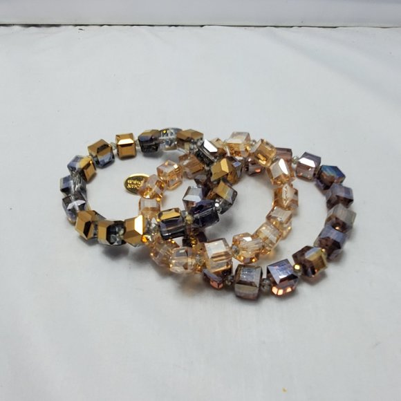 Ali khan glass cube 3 row stretch bracelet amethyst-champagne COLOR - Picture 4 of 4
